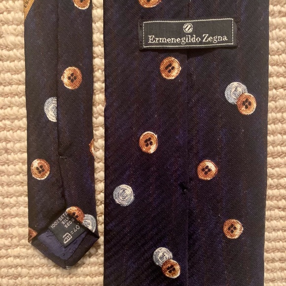 Ermenegildo Zegna 100% silk dark navy tie made in Italy - Picture 2 of 2